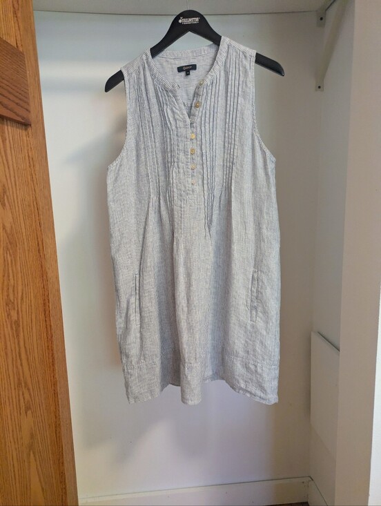 Quince Dresses & Skirts - Quince 100% European linen sleeveless swing dress in blue pinstripe Size Medium